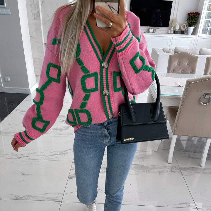 LS | Women Geometric Knit Cardigan Lion Style