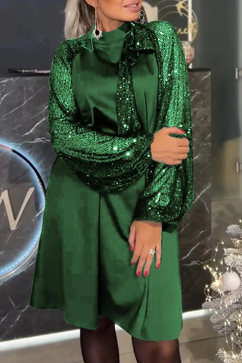 LS | Women Glam Sequin Sleeve Dress Lion Style