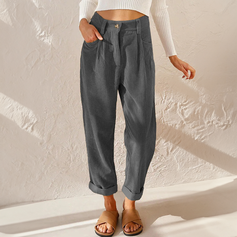 LS | Women High Waist Corduroy Pants Lion Style