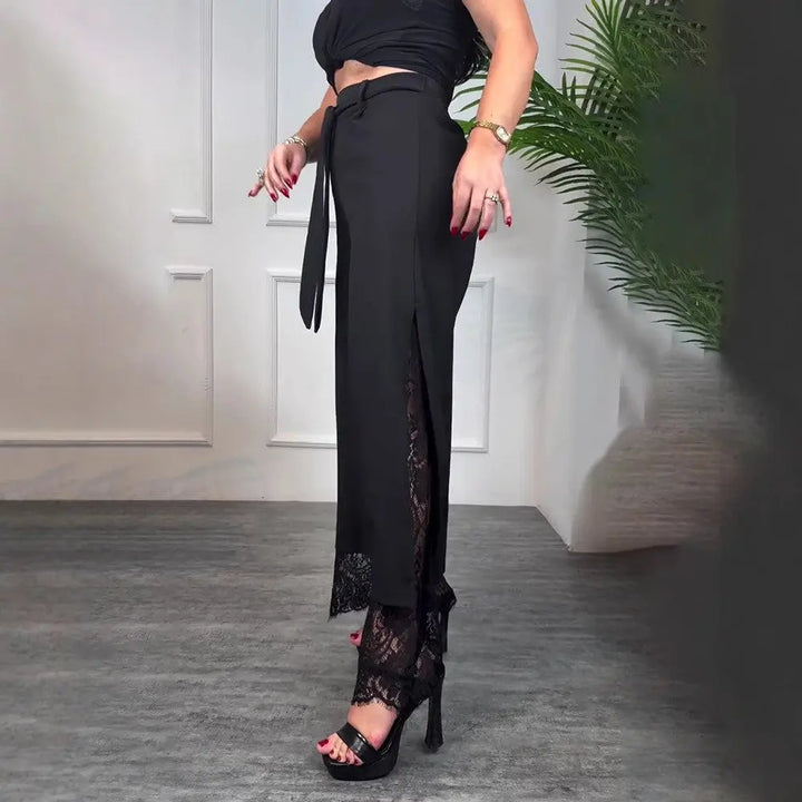 LS | Women High Waist Lace Slit Pants Lion Style