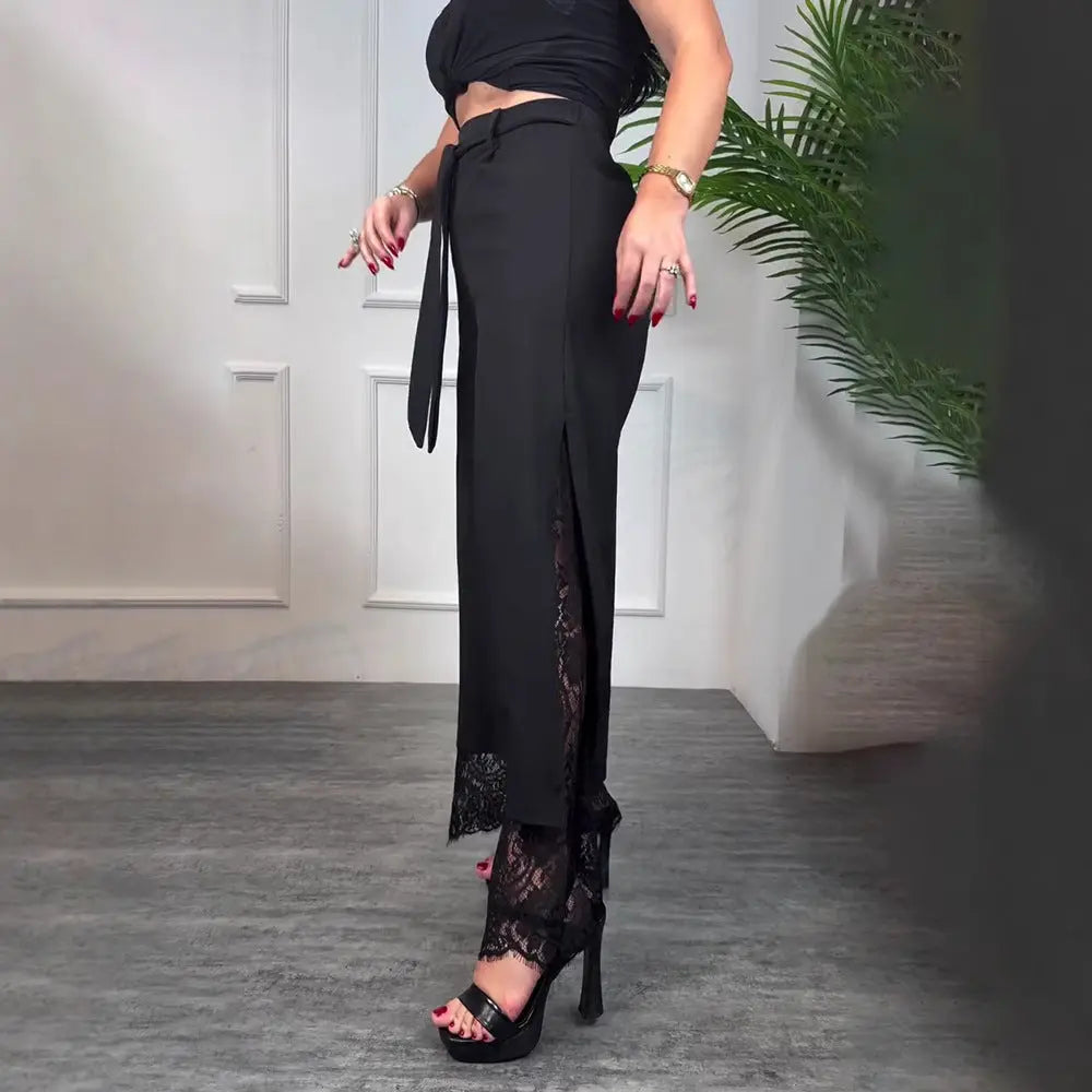 LS | Women High Waist Lace Slit Pants Lion Style