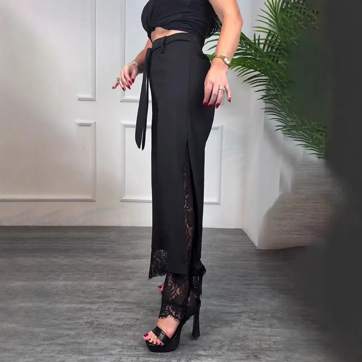 LS | Women High Waist Lace Slit Pants Lion Style