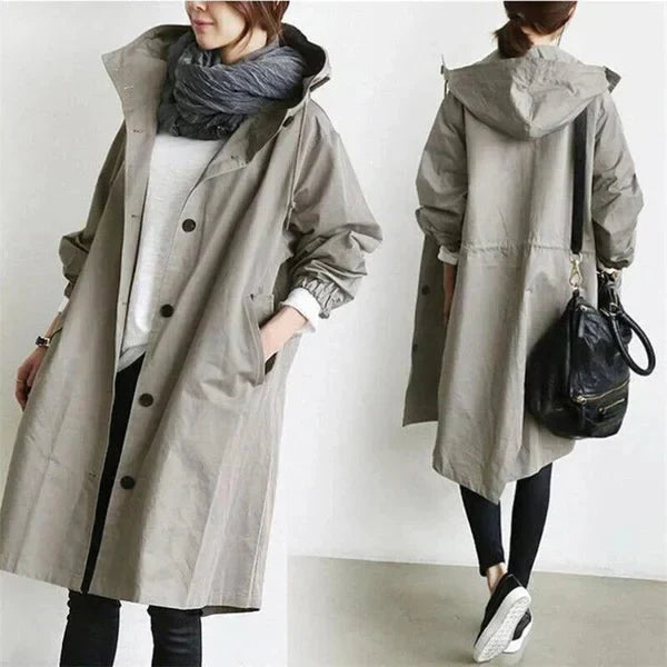 LS | Women Hooded Longline Trench Coat Lion Style