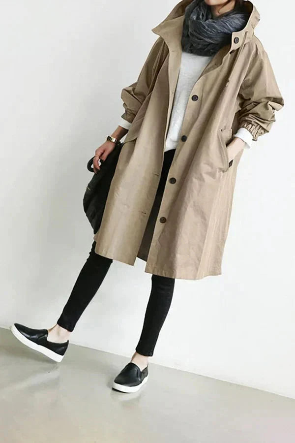 LS | Women Hooded Longline Trench Coat Lion Style