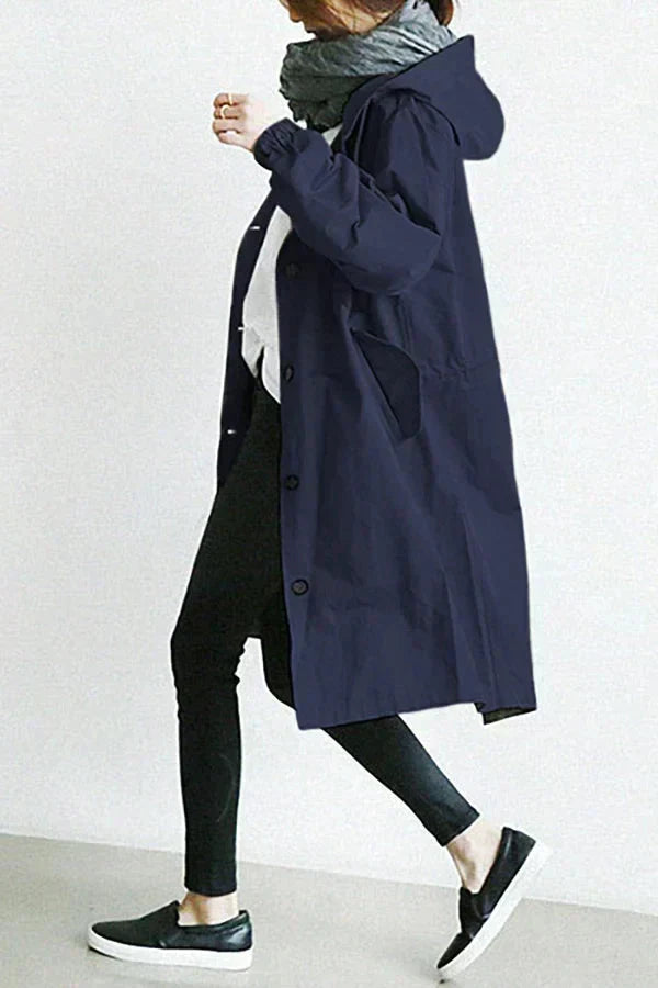 LS | Women Hooded Longline Trench Coat Lion Style