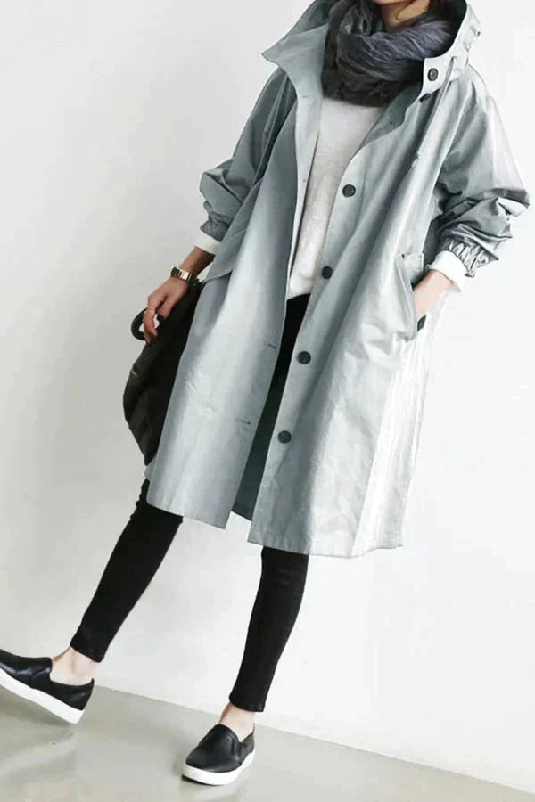 LS | Women Hooded Longline Trench Coat Lion Style