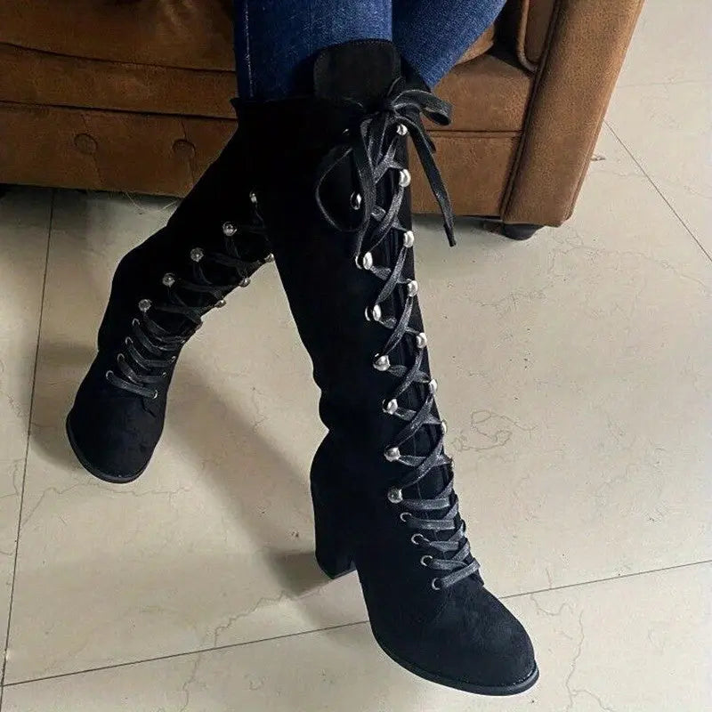 LS | Women Knee High Heeled Boots Lion Style