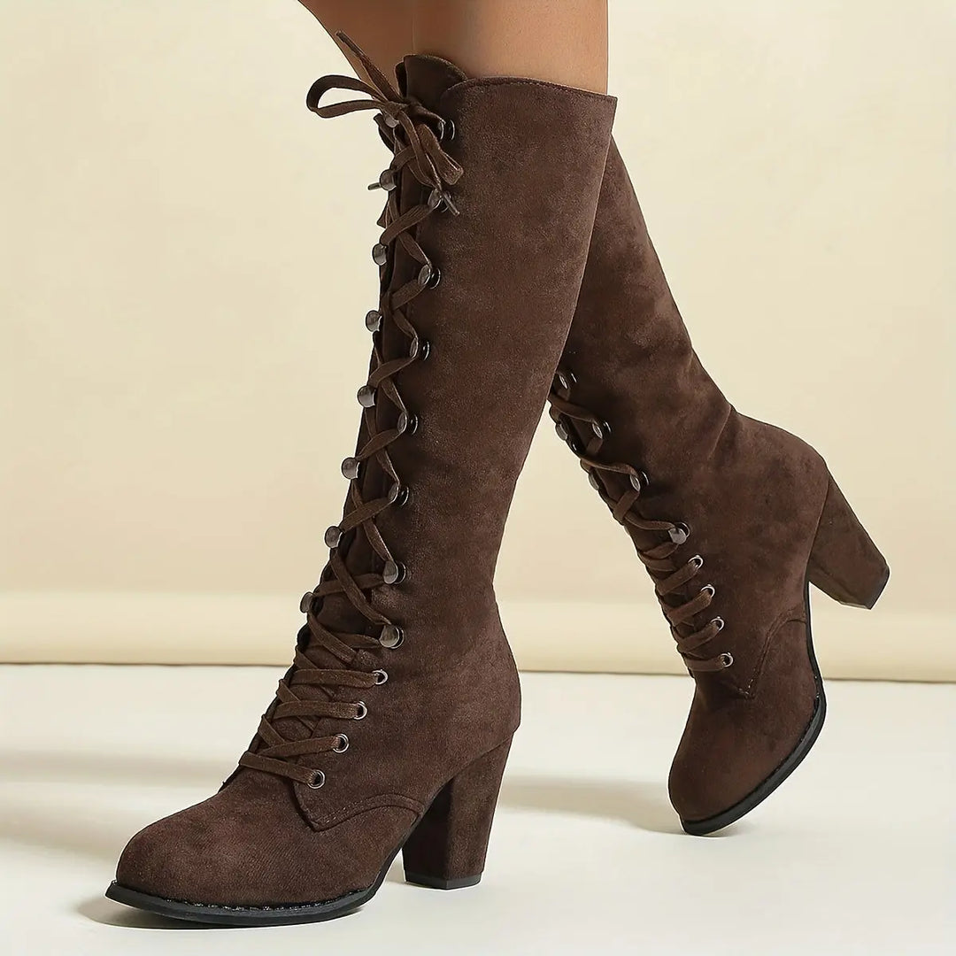 LS | Women Knee High Heeled Boots Lion Style