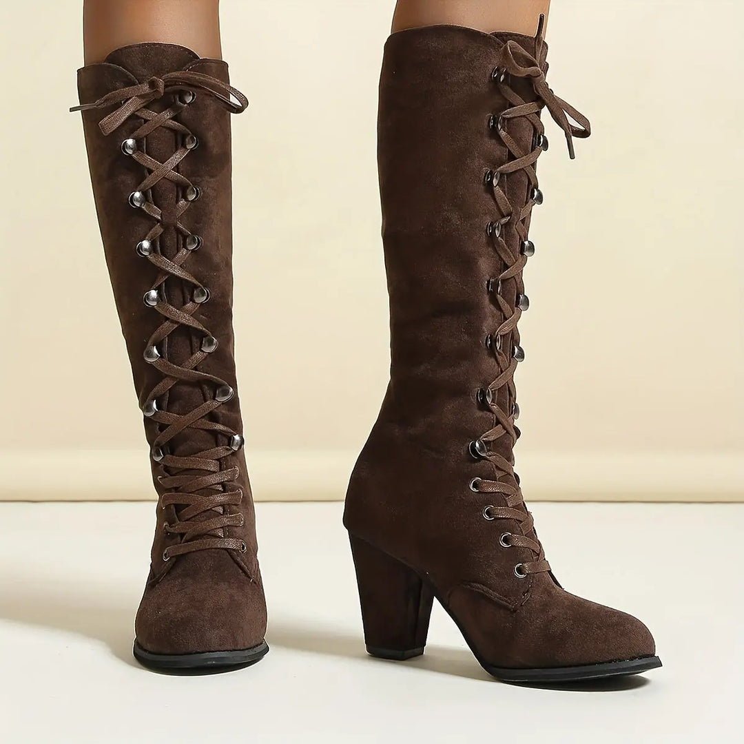 LS | Women Knee High Heeled Boots Lion Style