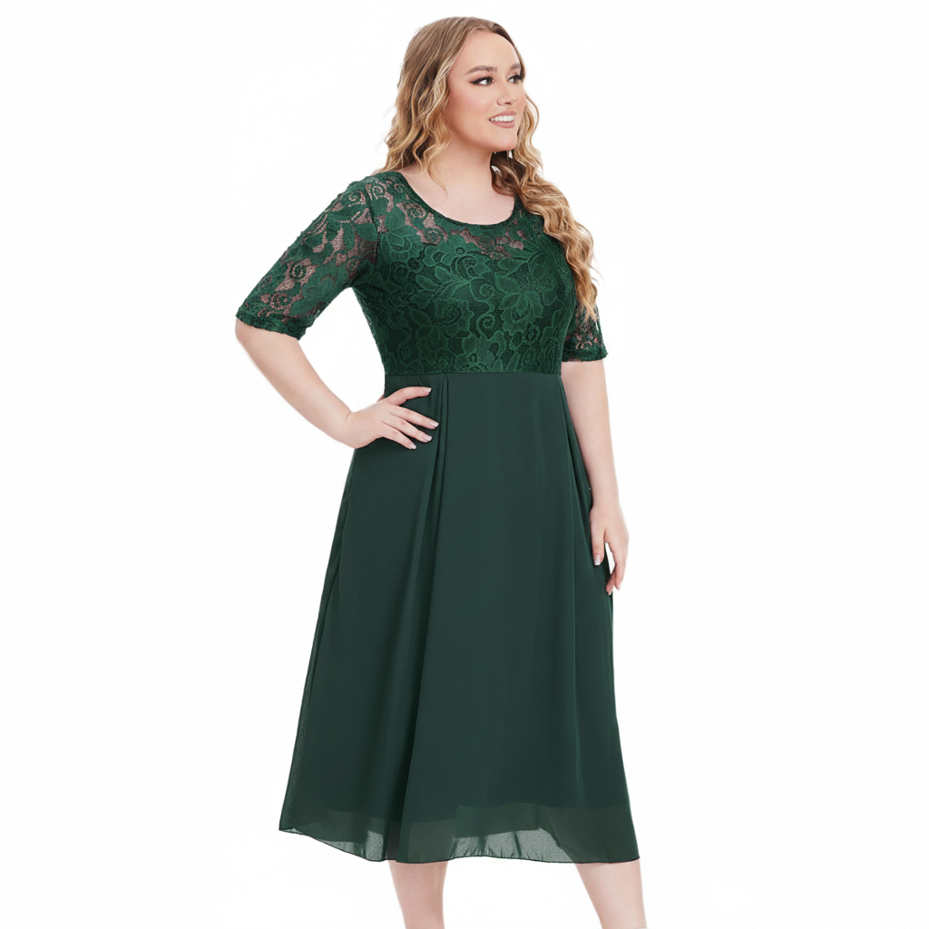 LS | Women Lace Bodice Midi Dress Lion Style