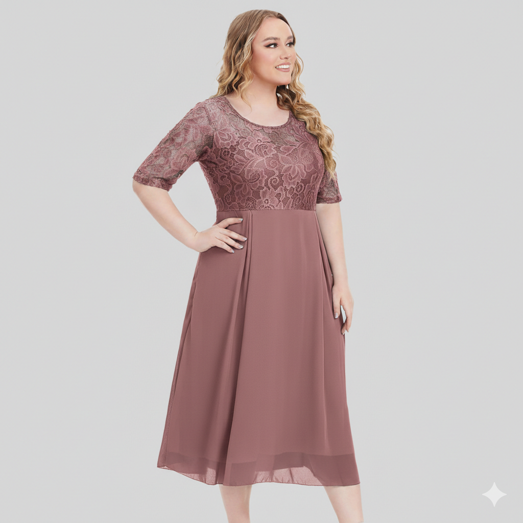 LS | Women Lace Bodice Midi Dress Lion Style