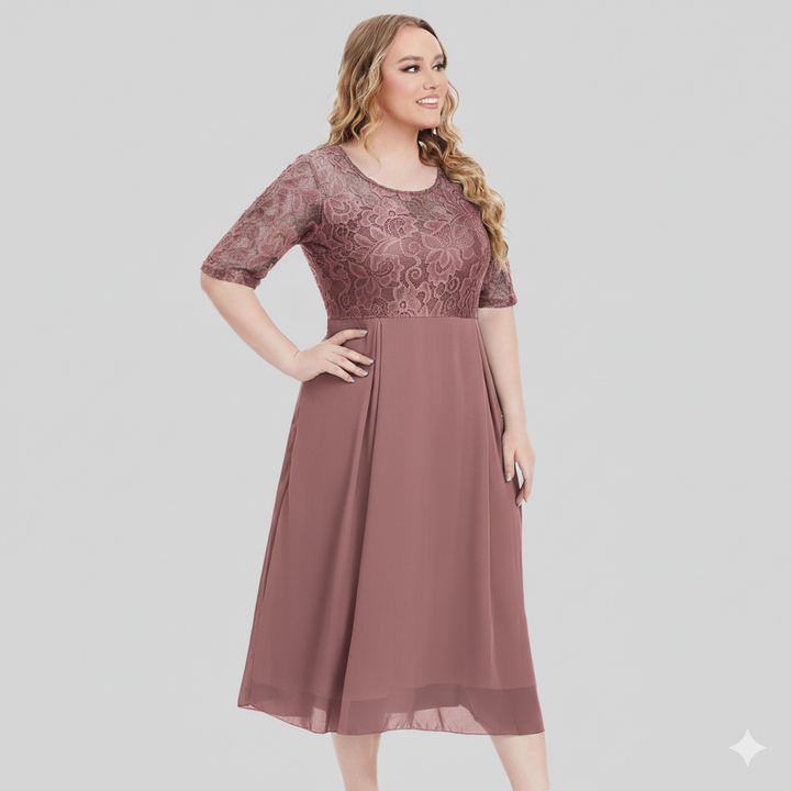 LS | Women Lace Bodice Midi Dress Lion Style
