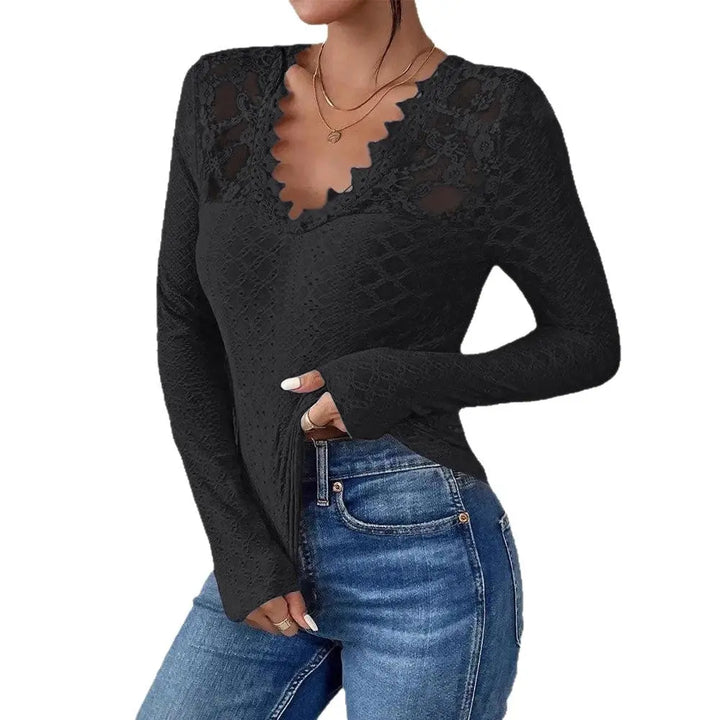 LS | Women Lace V Neck Long Sleeve Top Lion Style