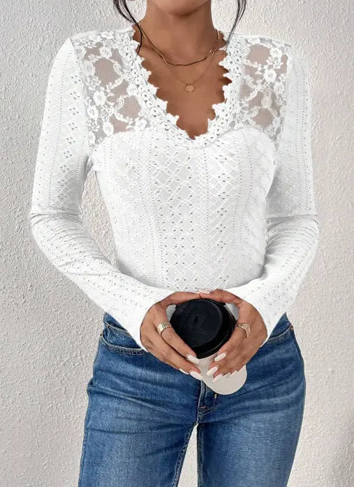LS | Women Lace V Neck Long Sleeve Top Lion Style