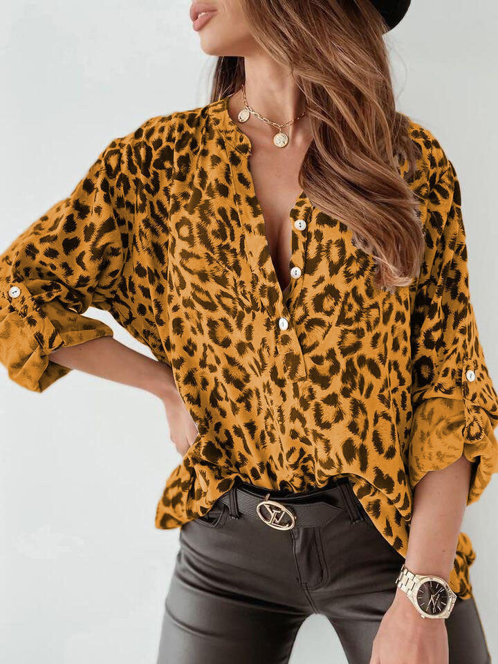 LS | Women Leopard Pattern Casual Blouse Lion Style