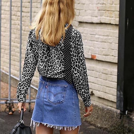 LS | Women Leopard Pattern Casual Blouse Lion Style