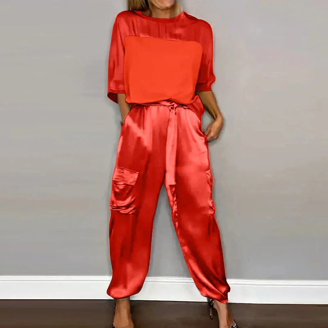 LS | Women Loose Fit Satin Lounge Set Lion Style
