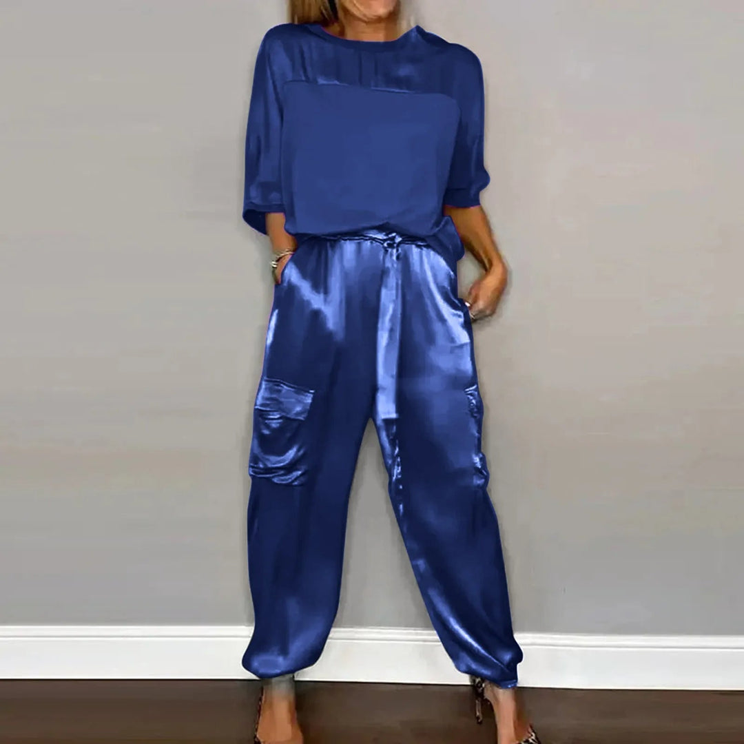 LS | Women Loose Fit Satin Lounge Set Lion Style