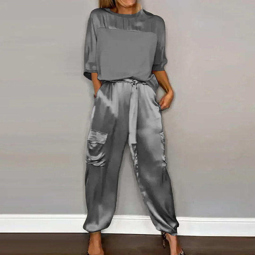 LS | Women Loose Fit Satin Lounge Set Lion Style