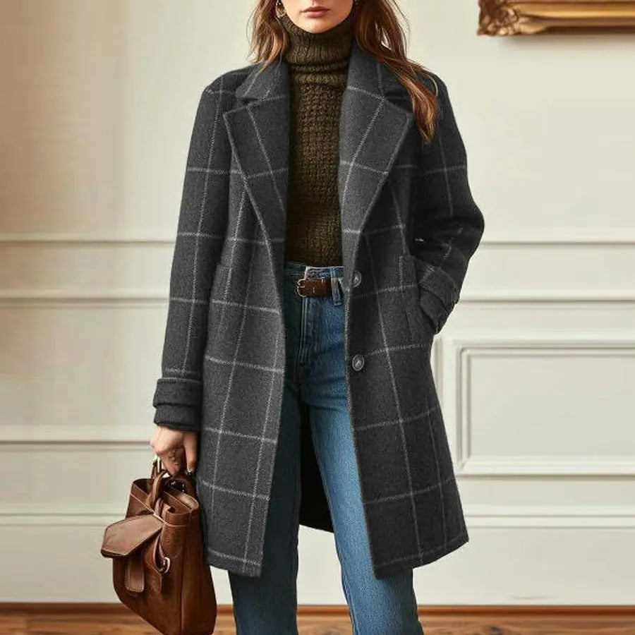 LS | Women Minimal Check Overcoat Lion Style
