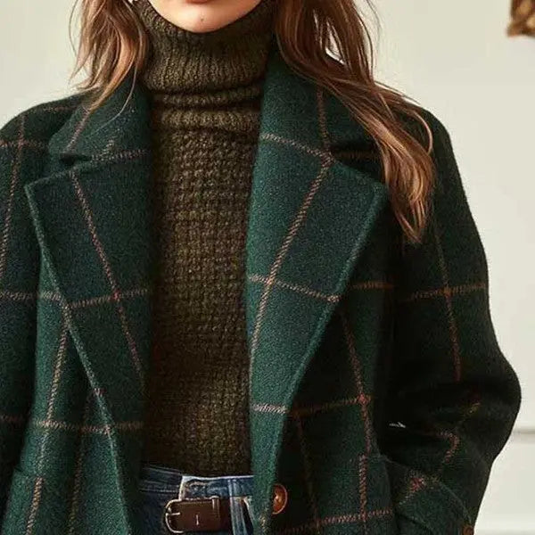 LS | Women Minimal Check Overcoat Lion Style