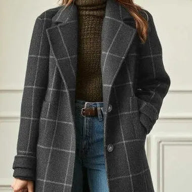LS | Women Minimal Check Overcoat Lion Style