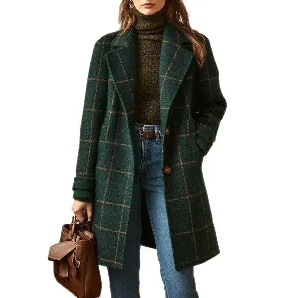LS | Women Minimal Check Overcoat Lion Style