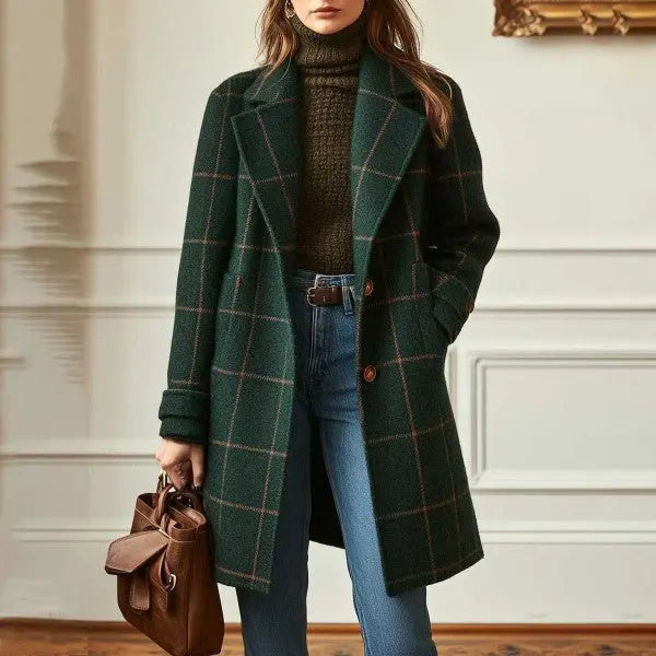 LS | Women Minimal Check Overcoat Lion Style