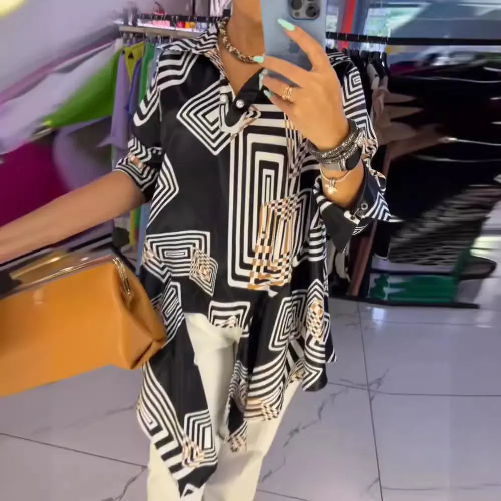 LS | Women Modern Graphic Print Shirt Lion Style