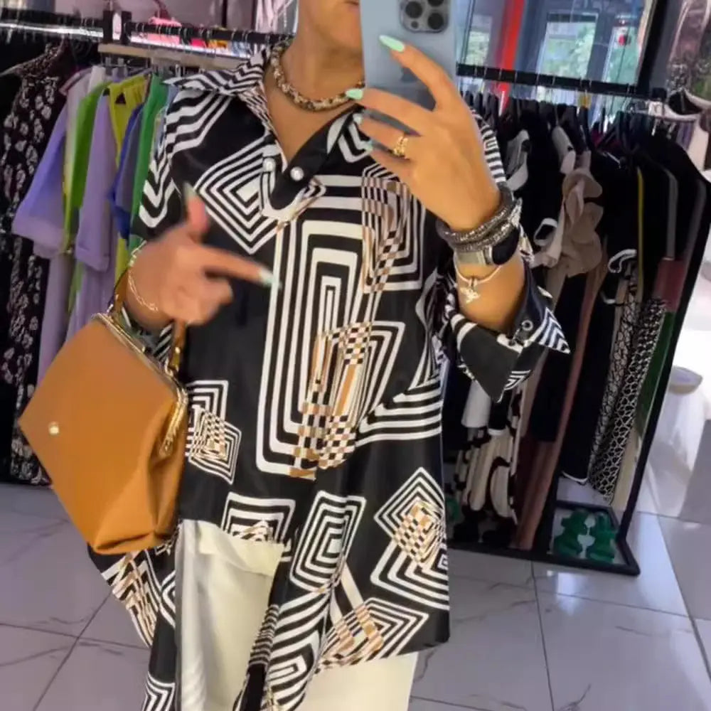 LS | Women Modern Graphic Print Shirt Lion Style