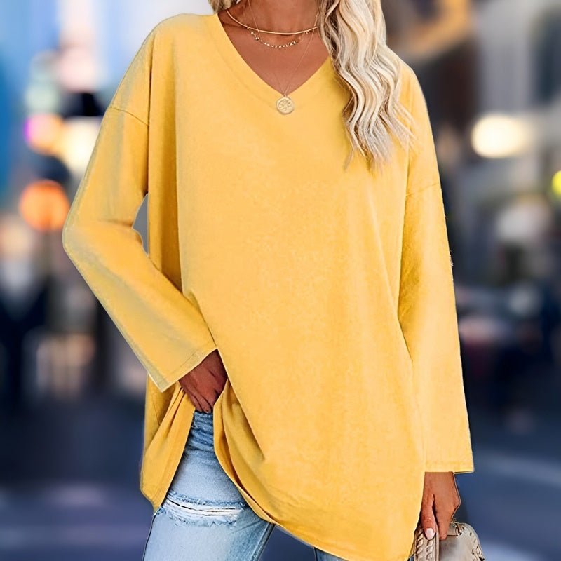 LS | Women Oversized V-Neck Long Sleeve Top Lion Style