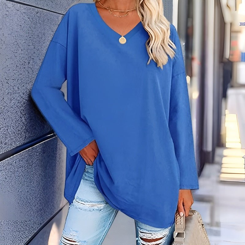 LS | Women Oversized V-Neck Long Sleeve Top Lion Style