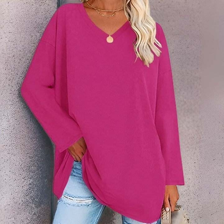 LS | Women Oversized V-Neck Long Sleeve Top Lion Style