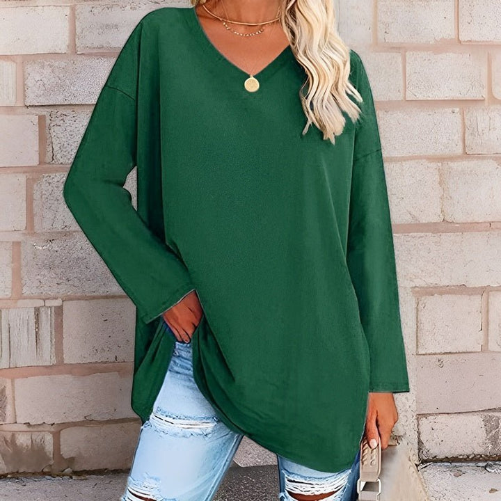 LS | Women Oversized V-Neck Long Sleeve Top Lion Style