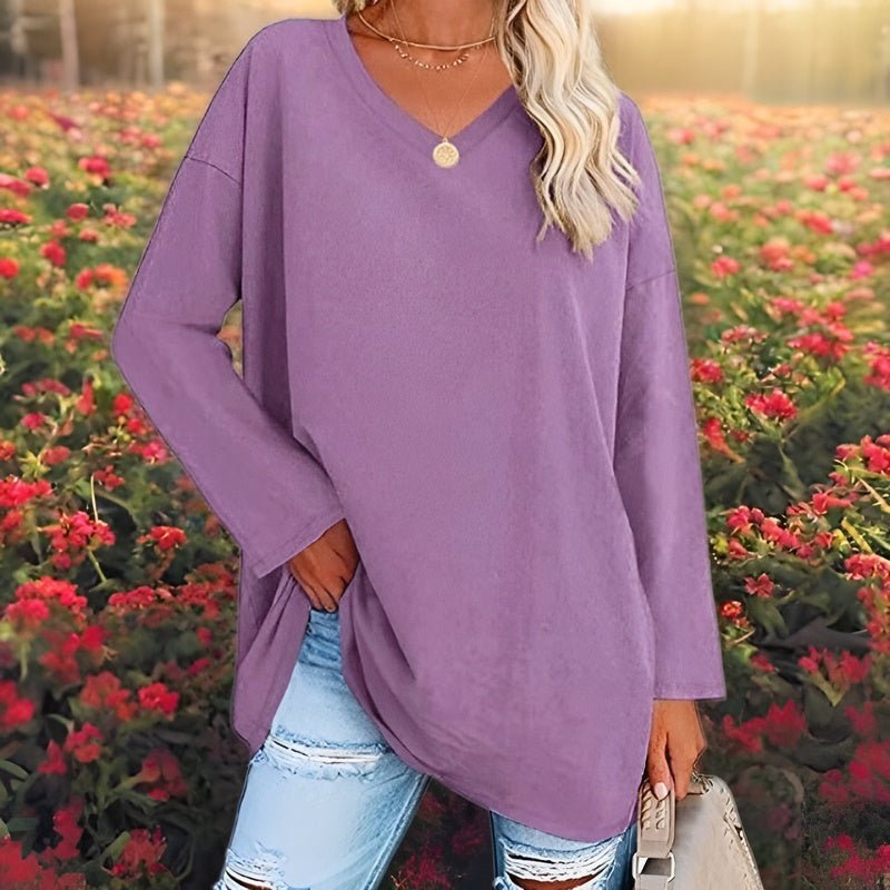 LS | Women Oversized V-Neck Long Sleeve Top Lion Style