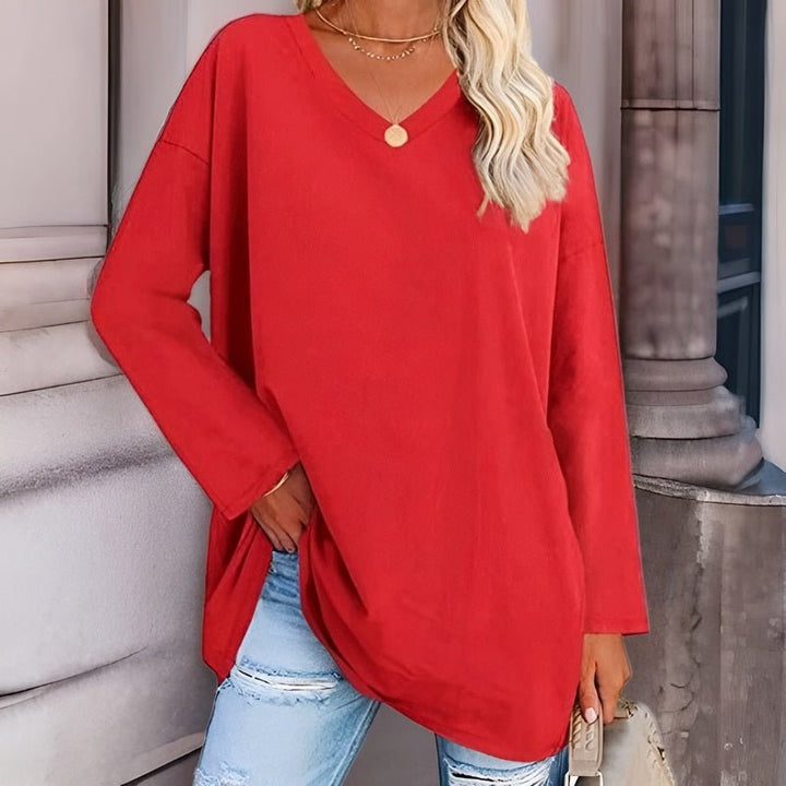 LS | Women Oversized V-Neck Long Sleeve Top Lion Style