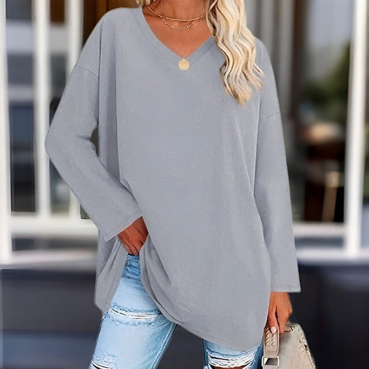 LS | Women Oversized V-Neck Long Sleeve Top Lion Style