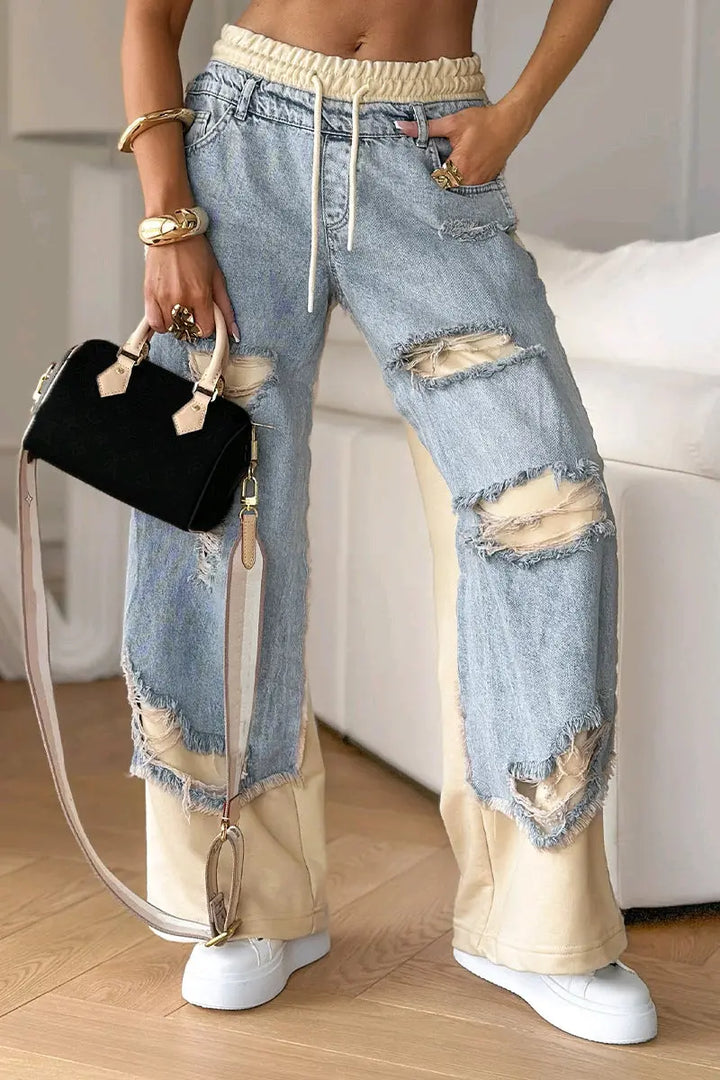 LS | Women Patchwork Ripped Jeans Lion Style