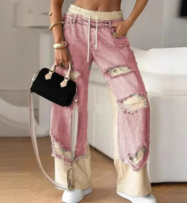 LS | Women Patchwork Ripped Jeans Lion Style