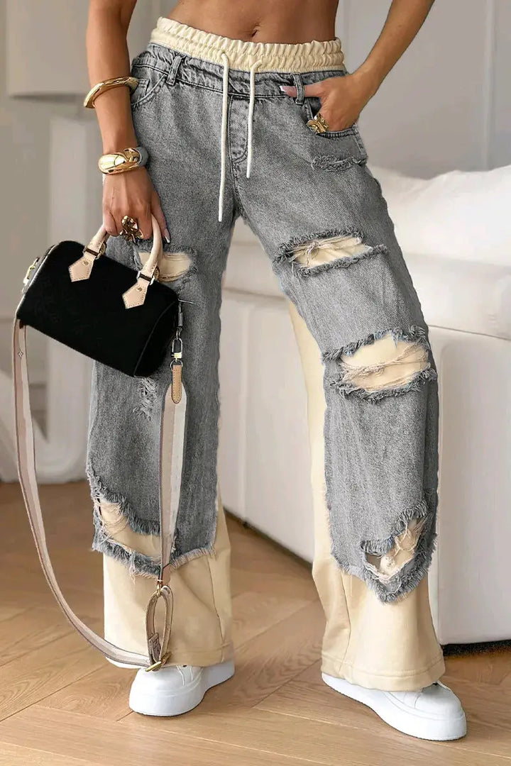 LS | Women Patchwork Ripped Jeans Lion Style