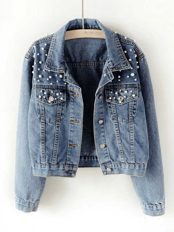 LS | Women Pearl Studded Denim Jacket Lion Style