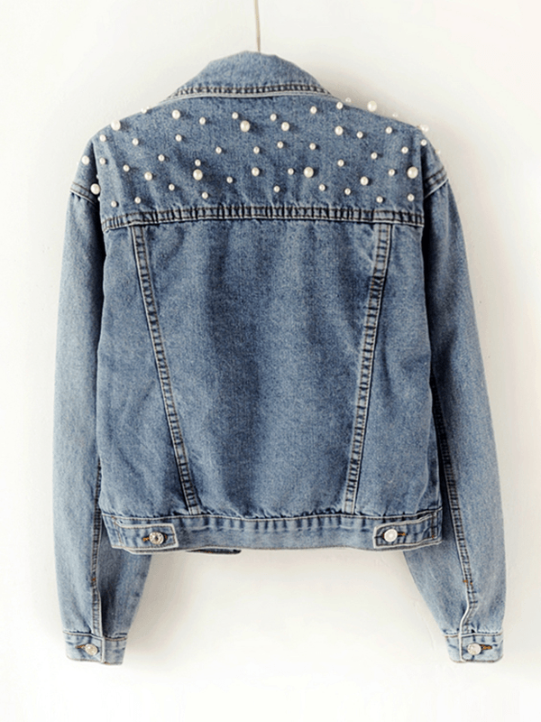 LS | Women Pearl Studded Denim Jacket Lion Style