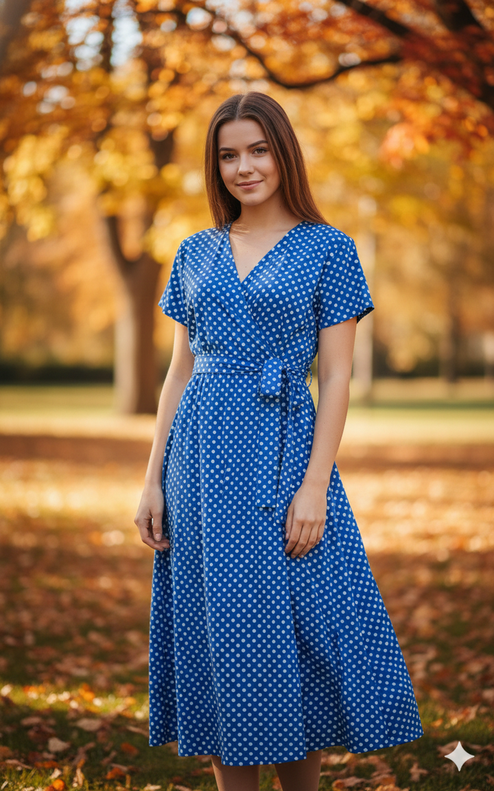 LS | Women Polka Dot Wrap Dress Lion Style