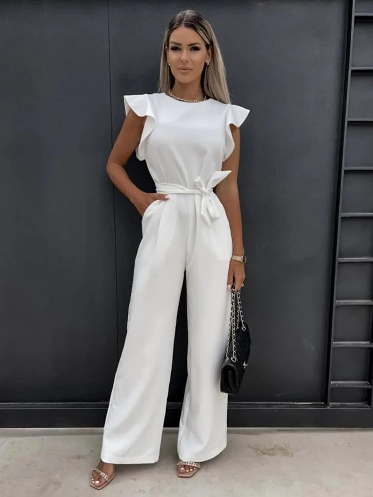 LS | Women Refined Waist Tie Jumpsuit Lion Style