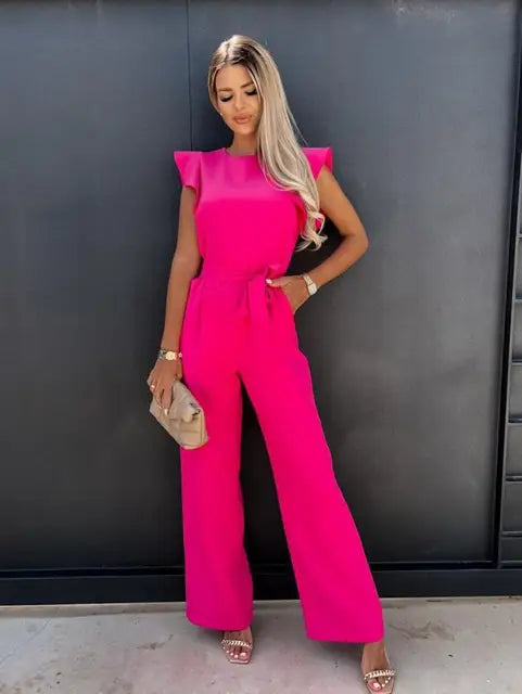 LS | Women Refined Waist Tie Jumpsuit Lion Style
