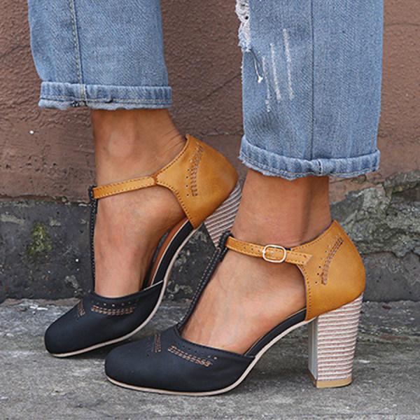 LS | Women Retro Colorblock Orthopedic Heels Lion Style