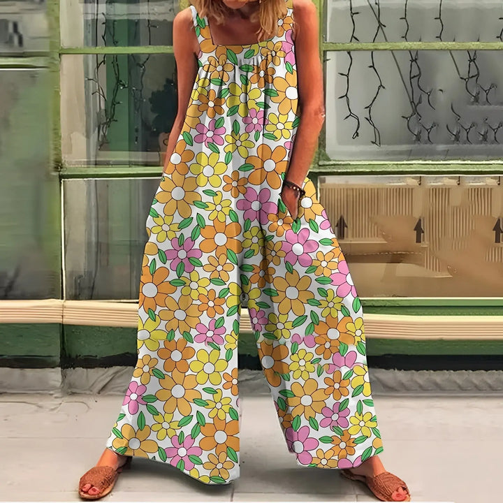 LS | Women Retro Flower Print Jumpsuit Lion Style