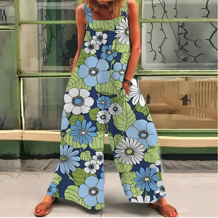 LS | Women Retro Flower Print Jumpsuit Lion Style