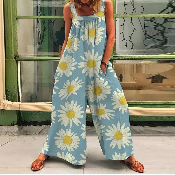 LS | Women Retro Flower Print Jumpsuit Lion Style