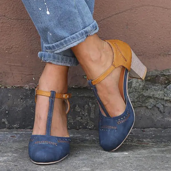 LS | Women Retro Inspired T Strap Heels Lion Style